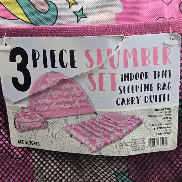 Olivet Intl 3 Piece Slumber Set Pink Unicorn Pattern Tent Sleeping Bag & Duffel - Picture 4 of 16